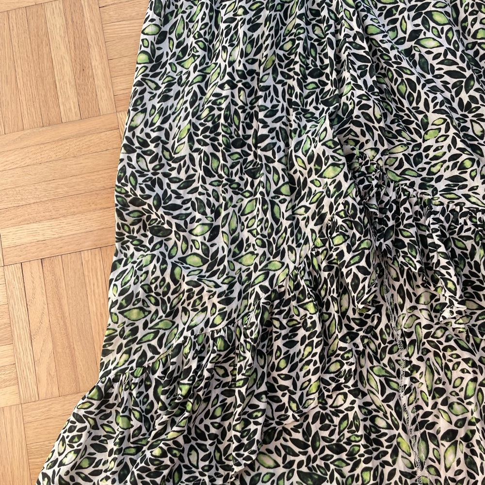 Floral Green Midi Dress with smocking and flutter sleeves - Picture 3 of 5